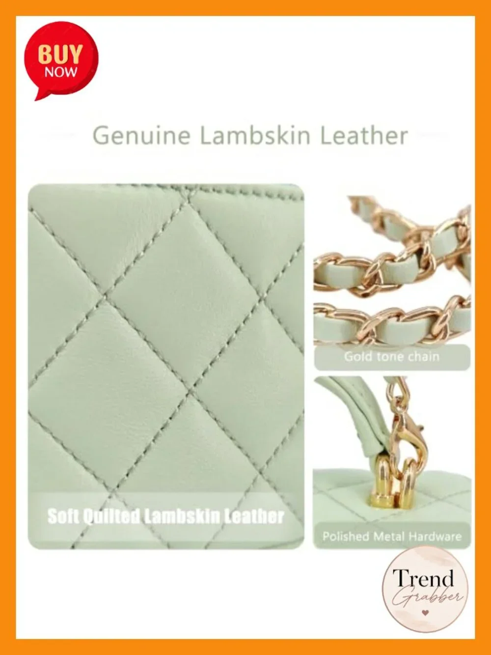 Genuine Lambskin Leather Quilted Mini Crossbody Bag with Chain Strap